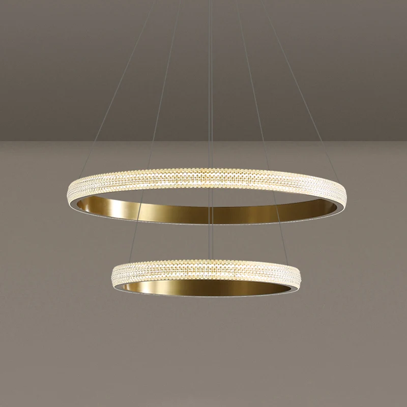 Plafonnier circulaire en or brossé, lustre postmoderne en acrylique LED, luminaire décoratif d'intérieur, optimal pour un...