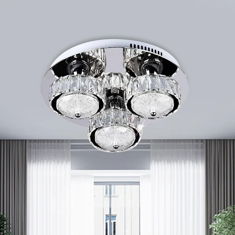 Plafonnier circulaire encastré à LED contemporain en bloc de cristal pour chambre à coucher en acier inoxydable, lumière b...