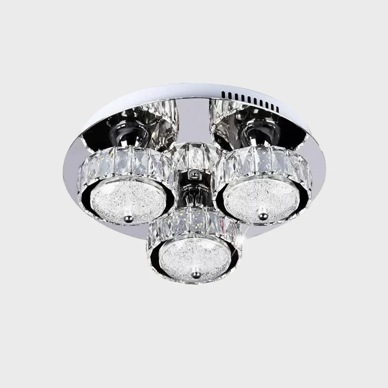 Plafonnier circulaire encastré à LED contemporain en bloc de cristal pour chambre à coucher en acier inoxydable, lumière b...