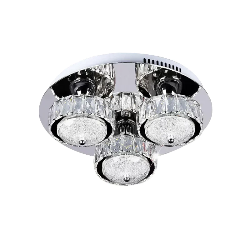 Plafonnier circulaire encastré à LED contemporain en bloc de cristal pour chambre à coucher en acier inoxydable, lumière b...