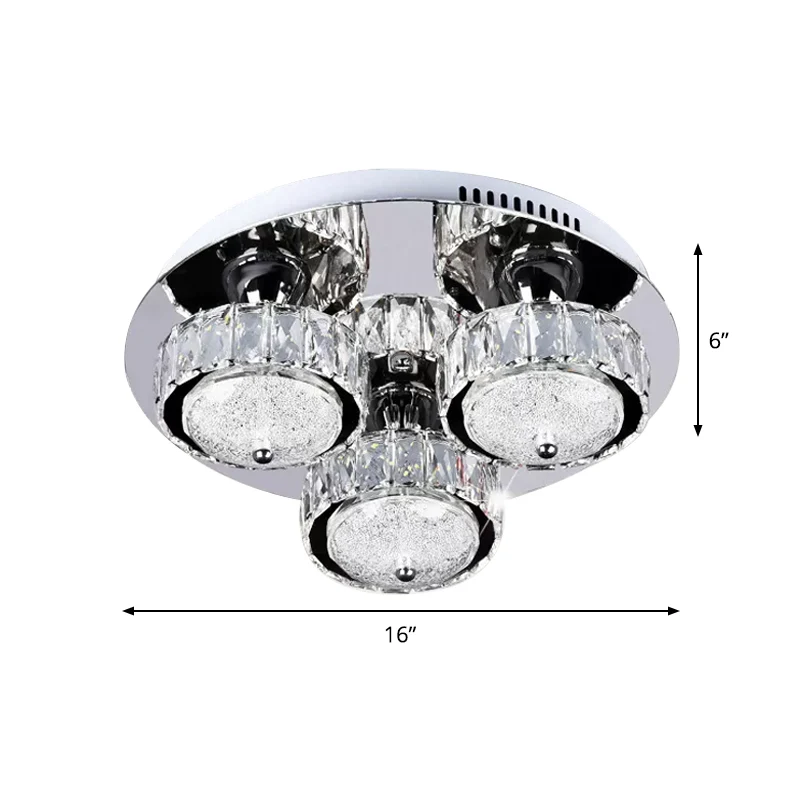 Plafonnier circulaire encastré à LED contemporain en bloc de cristal pour chambre à coucher en acier inoxydable, lumière b...