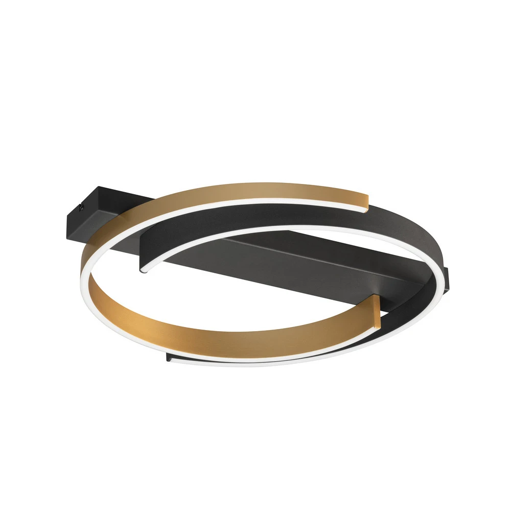 Plafonnier LED Circly, métal, télécommande, CCT, intensité variable avec base en bois