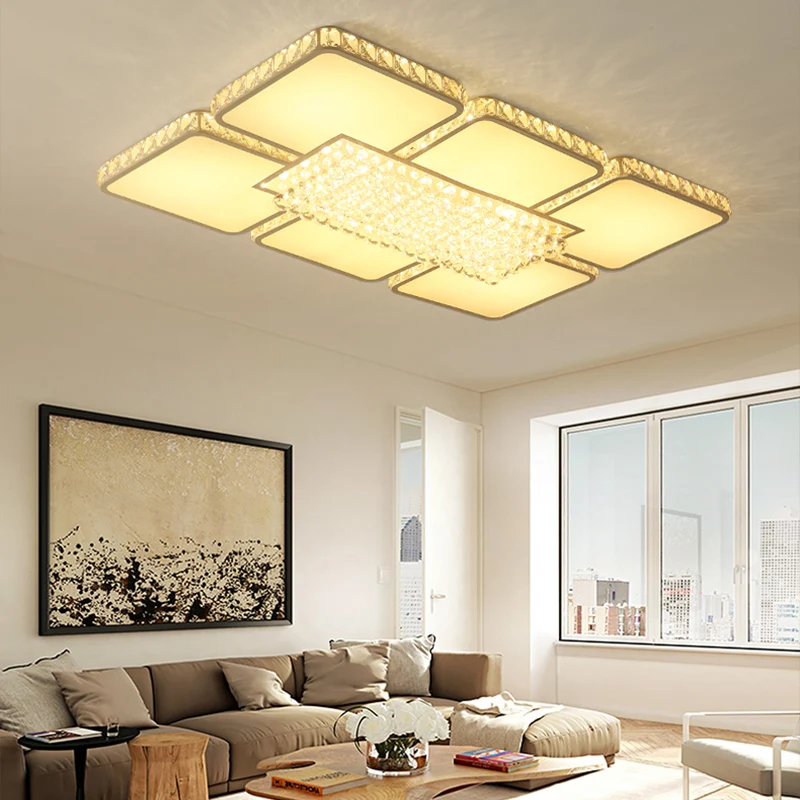 Plafonnier LED en cristal contemporain blanc carré pour salon lampe encastrée en blanc/lumière chaude Style industriel