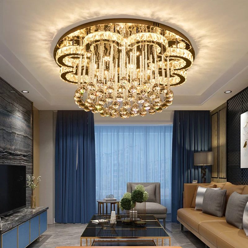 Plafonnier LED en forme de fleur en cristal net, luminaire encastré contemporain chromé pour salon avec 16 couleurs RVB
