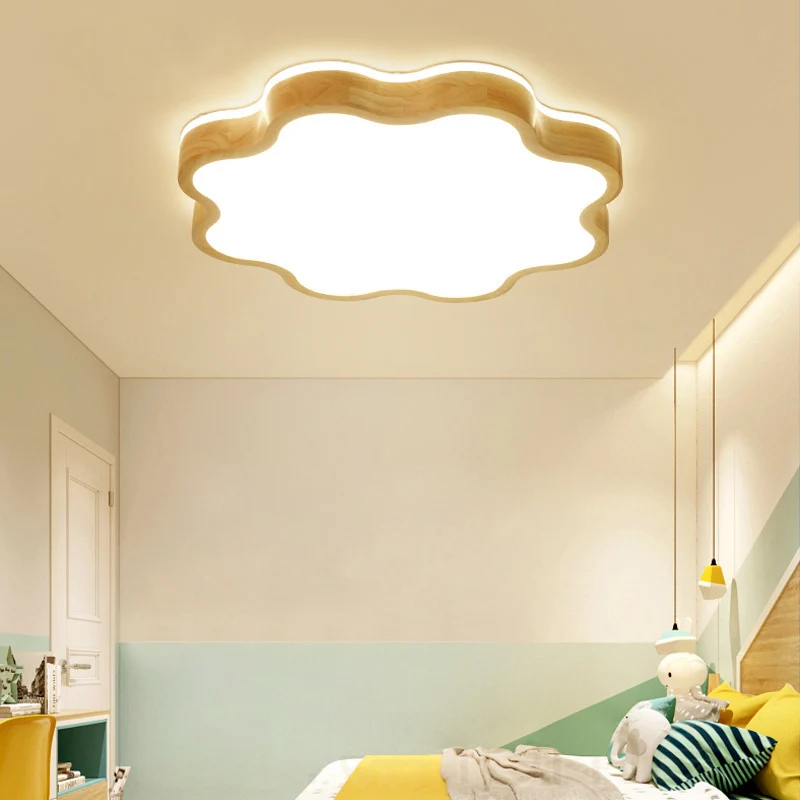 Plafonnier LED en forme de nuage pour enfants, luminaire de plafond en bois évident pour chambre à coucher pour ambiance cosy