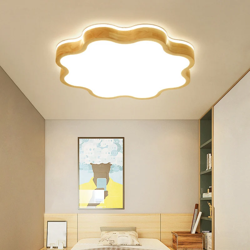 Plafonnier LED en forme de nuage pour enfants, luminaire de plafond en bois évident pour chambre à coucher pour ambiance cosy