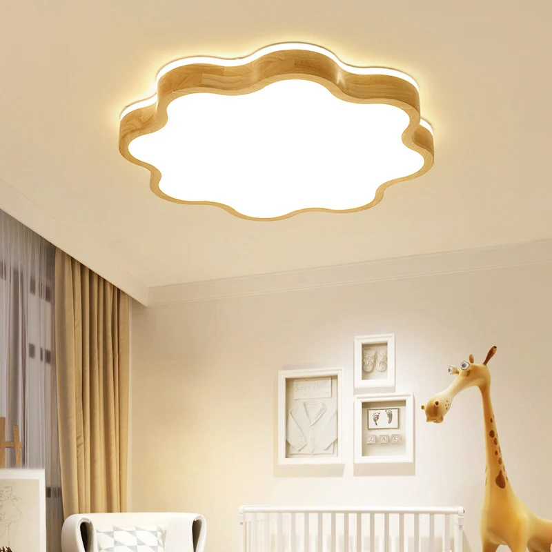 Plafonnier LED en forme de nuage pour enfants, luminaire de plafond en bois évident pour chambre à coucher pour ambiance cosy