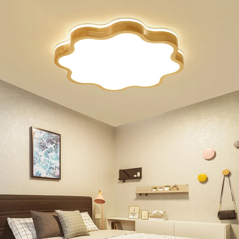 Plafonnier LED en forme de nuage pour enfants, luminaire de plafond en bois évident pour chambre à coucher avec effet scin...