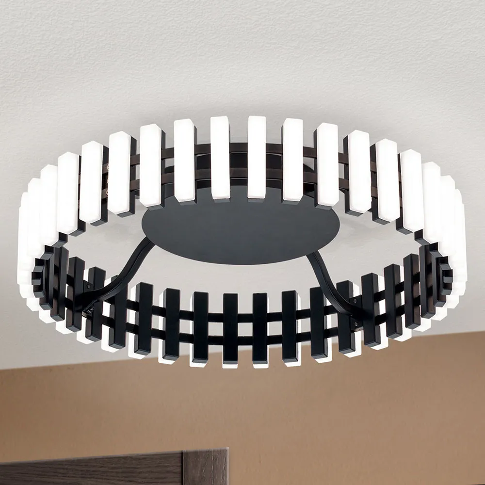 Plafonnier LED Mansion, noir et blanc Ø 43 cm avec base en bois