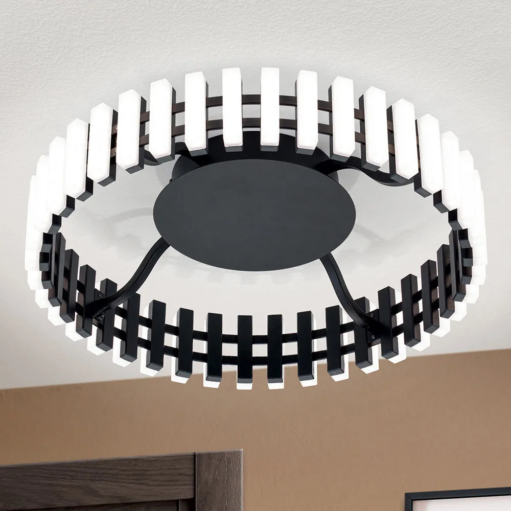 Plafonnier LED Mansion, noir et blanc Ø 43 cm avec base en bois