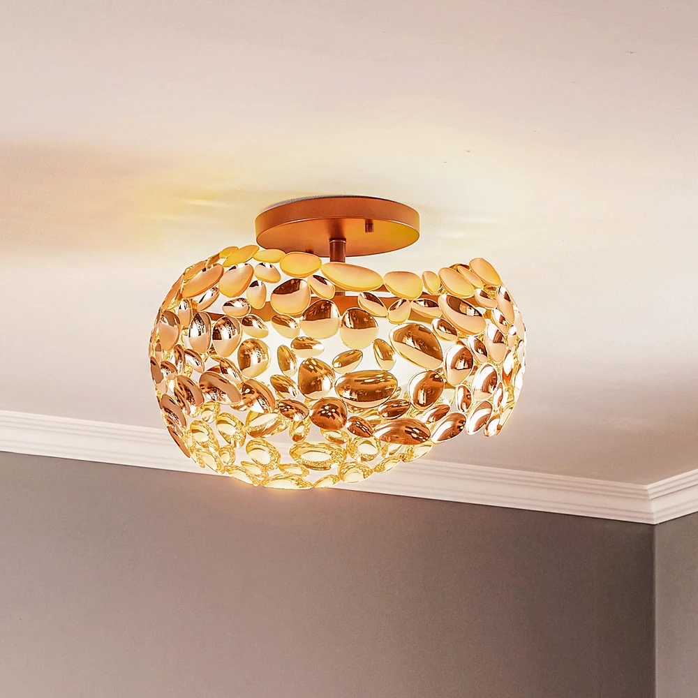 Plafonnier LED Narisa, Ø 46 cm, doré rosé avec effet scintillant