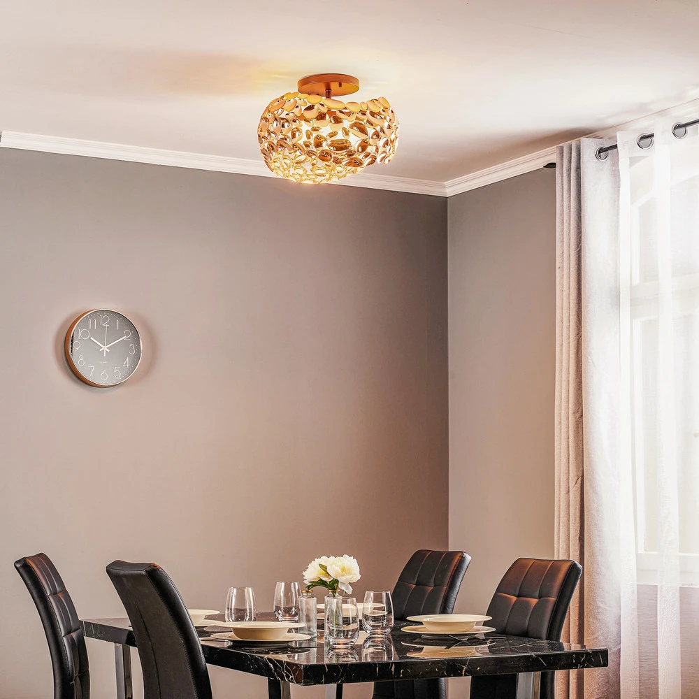 Plafonnier LED Narisa, Ø 46 cm, doré rosé avec effet scintillant