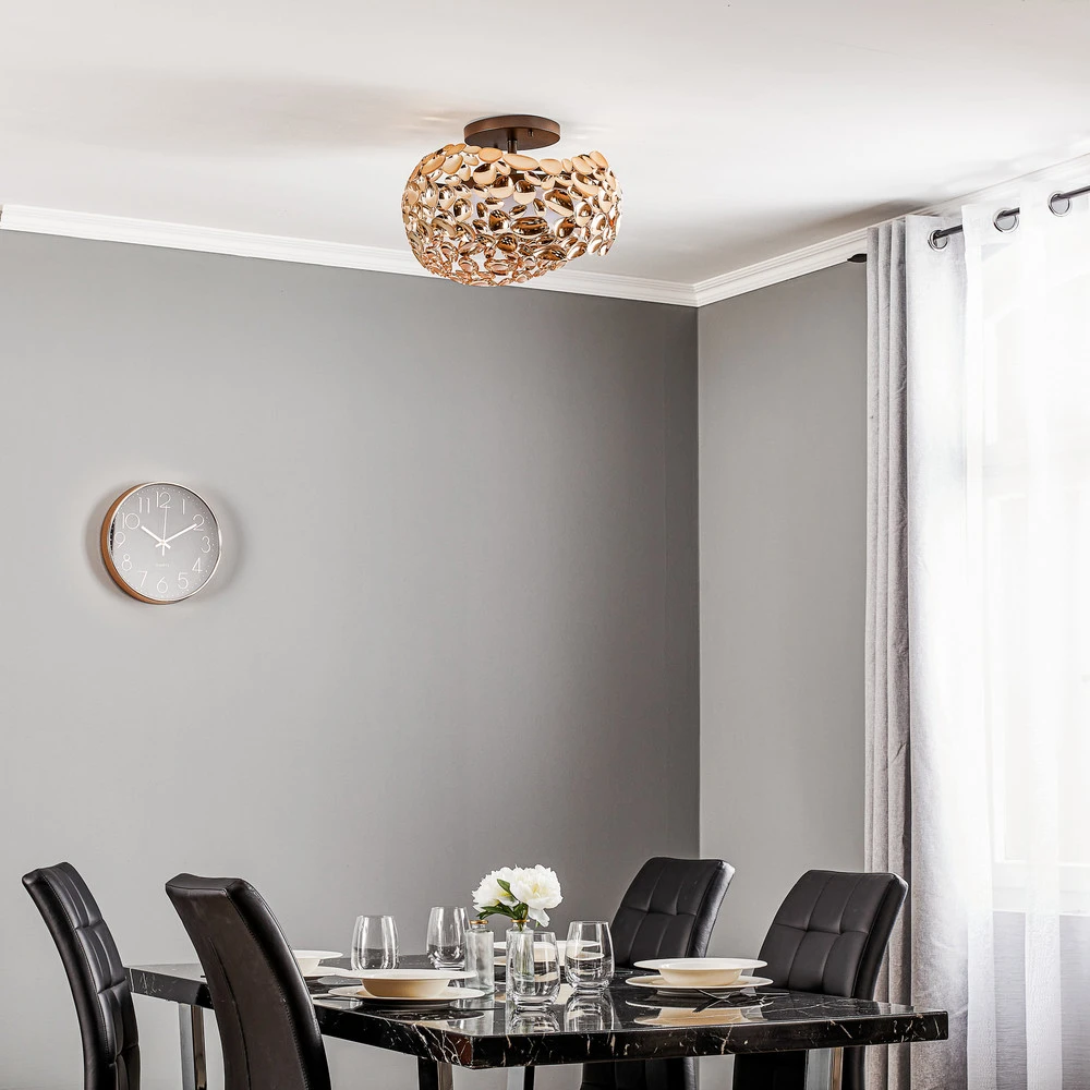 Plafonnier LED Narisa, Ø 46 cm, doré rosé avec effet scintillant