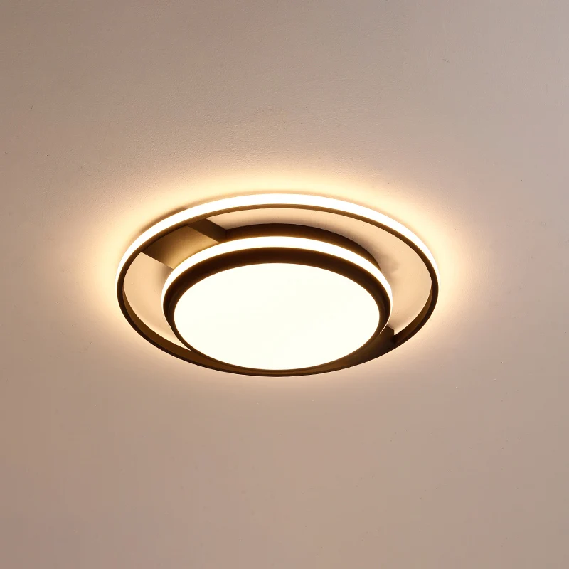 Plafonnier LED rond en acrylique, finition nordique noire, luminaire de plafond pour salon pour ambiance cosy