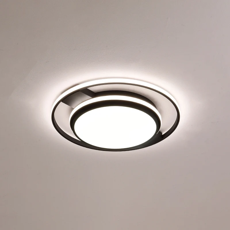 Plafonnier LED rond en acrylique, finition nordique noire, luminaire de plafond pour salon pour ambiance cosy