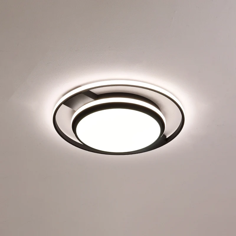 Plafonnier LED rond en acrylique, finition nordique noire, luminaire de plafond pour salon pour ambiance cosy