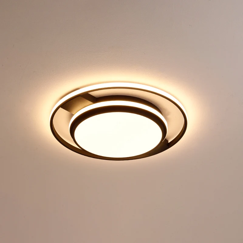 Plafonnier LED rond en acrylique, finition nordique noire, luminaire de plafond pour salon pour ambiance cosy