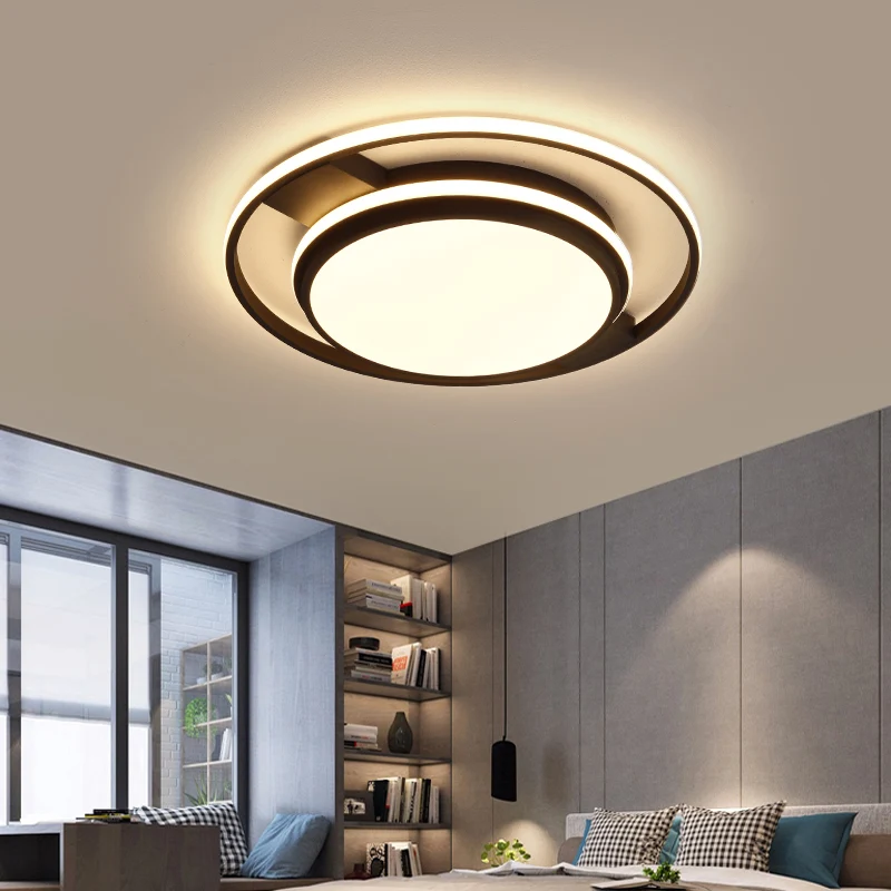Plafonnier LED rond en acrylique, finition nordique noire, luminaire de plafond pour salon pour ambiance cosy
