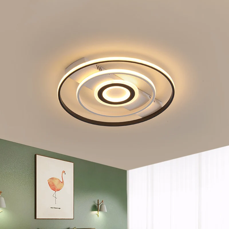 Plafonnier LED tendance en aluminium noir et blanc avec cadre rond/carré/rectangulaire, lumière blanche pour salon