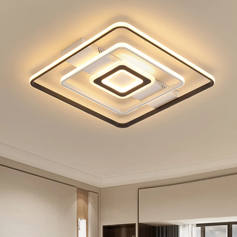 Plafonnier LED tendance en aluminium noir et blanc avec cadre rond/carré/rectangulaire, lumière blanche pour salon