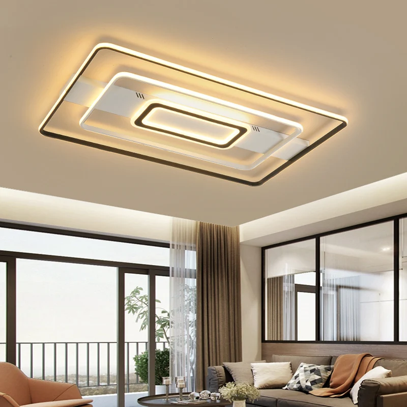 Plafonnier LED tendance en aluminium noir et blanc avec cadre rond/carré/rectangulaire, lumière blanche pour salon