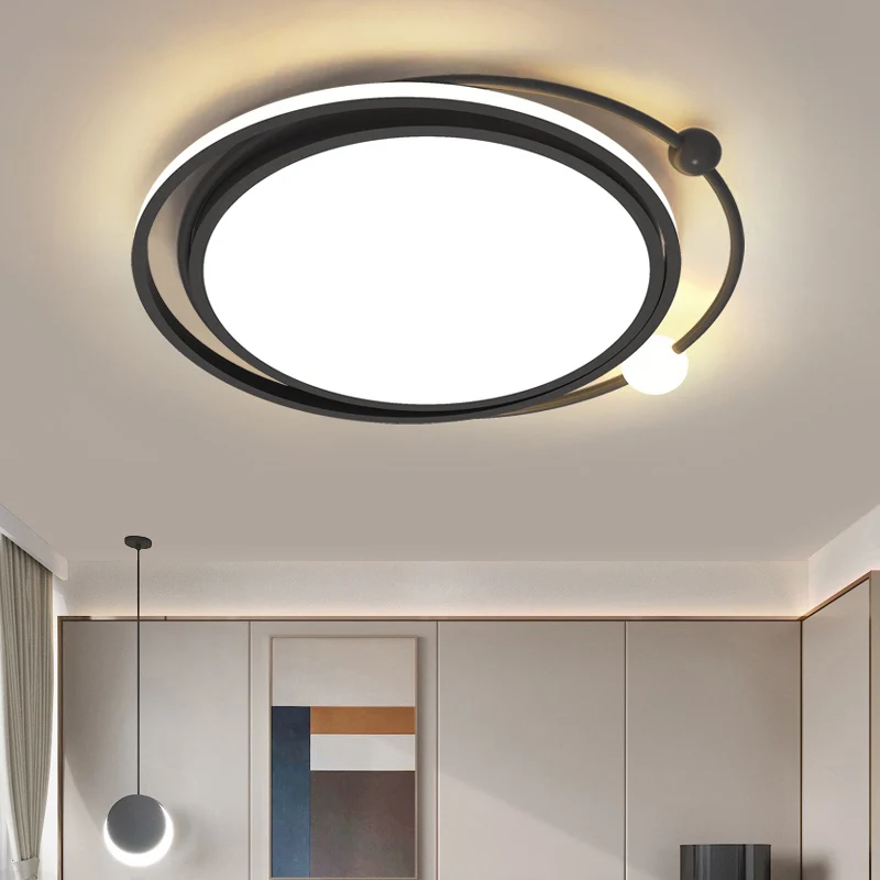 Plafonnier rond finition noire simplicité LED éclairage encastré en acrylique pour chambre à coucher Style industriel