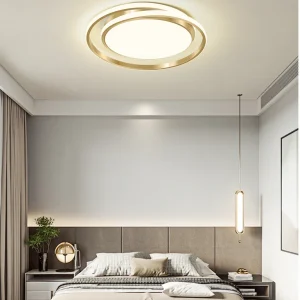 Plafonnier rond de style facile en acrylique LED pour chambre à coucher, luminaire encastré en or brossé avec effet scinti...
