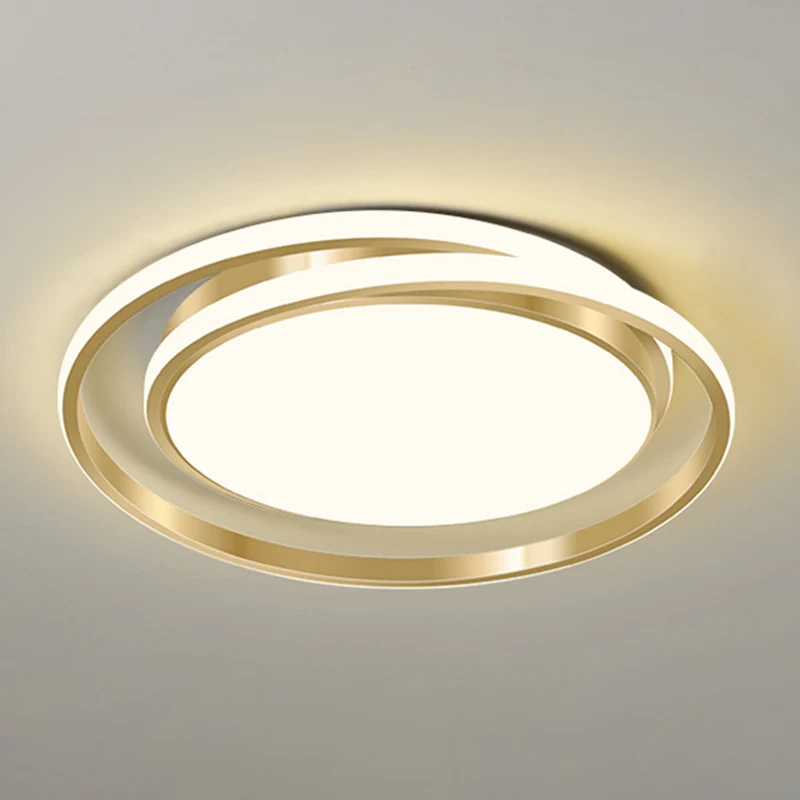 Plafonnier rond de style facile en acrylique LED pour chambre à coucher, luminaire encastré en or brossé avec effet scinti...
