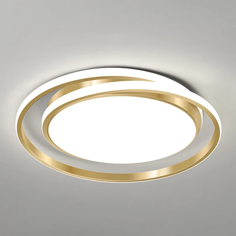 Plafonnier rond de style facile en acrylique LED pour chambre à coucher, luminaire encastré en or brossé avec effet scinti...