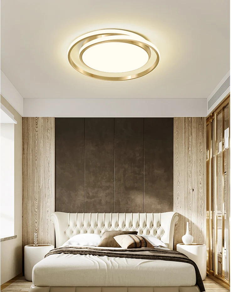 Plafonnier rond de style facile en acrylique LED pour chambre à coucher, luminaire encastré en or brossé avec effet scinti...