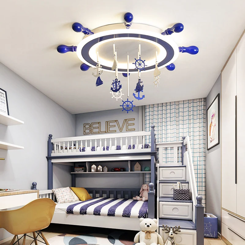 Projecteur à motifs Plafonnier LED en acrylique avec gouvernail nautique, plafonnier bleu pour chambre d'enfant avec décor...