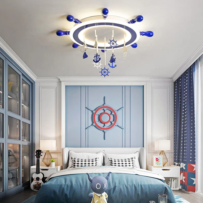Projecteur à motifs Plafonnier LED en acrylique avec gouvernail nautique, plafonnier bleu pour chambre d'enfant avec décor...