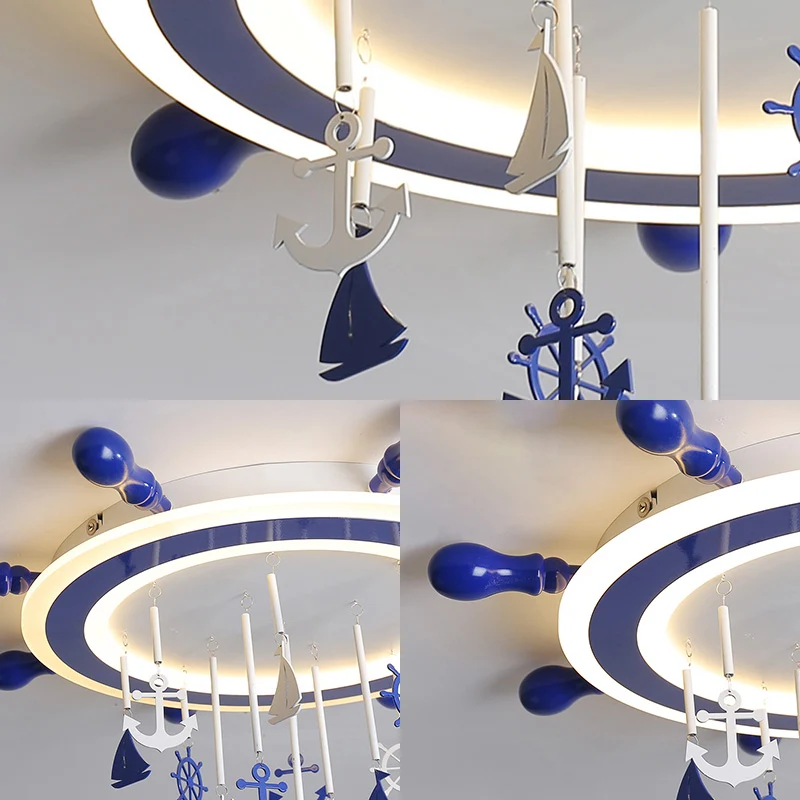 Projecteur à motifs Plafonnier LED en acrylique avec gouvernail nautique, plafonnier bleu pour chambre d'enfant avec décor...