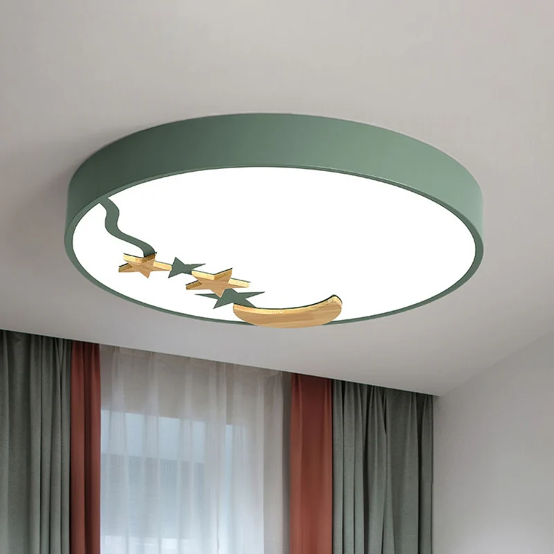 Runde Metall-Einbauleuchte zeitgenössischem Grau/Weiß/Grün, 12"/16"/19,5" Durchmesser, LED-Deckenleuchte mit hölzerner Mon...