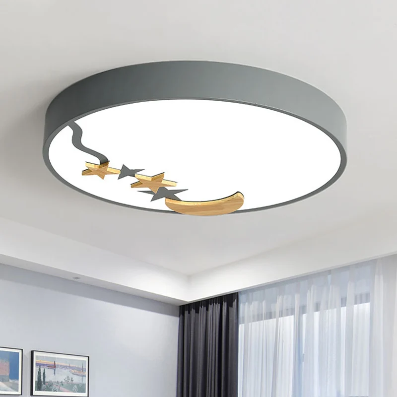 Runde Metall-Einbauleuchte zeitgenössischem Grau/Weiß/Grün, 12"/16"/19,5" Durchmesser, LED-Deckenleuchte mit hölzerner Mon...