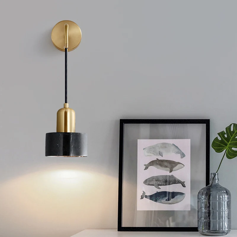 Trommelförmige Wohnzimmer-Wandleuchte aus Marmor, schlichte LED-Wandleuchte Éclairage chaud 2700K
