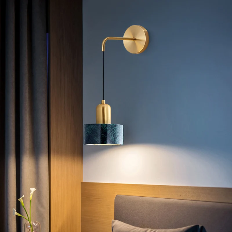 Trommelförmige Wohnzimmer-Wandleuchte aus Marmor, schlichte LED-Wandleuchte Éclairage chaud 2700K