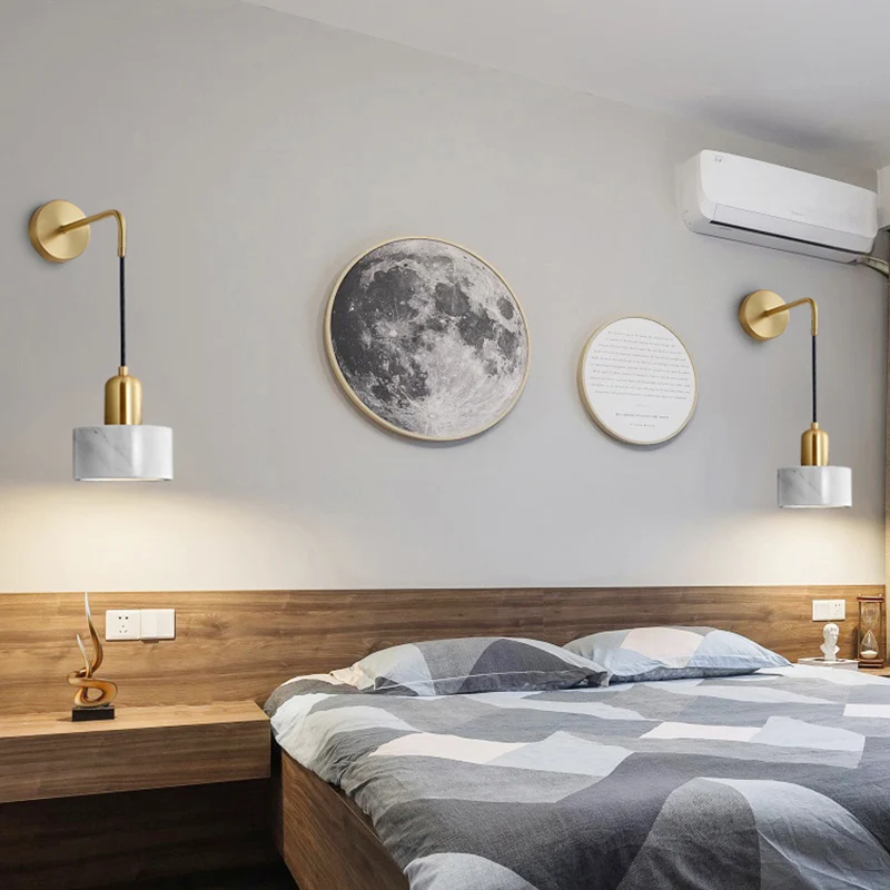 Trommelförmige Wohnzimmer-Wandleuchte aus Marmor, schlichte LED-Wandleuchte Éclairage chaud 2700K