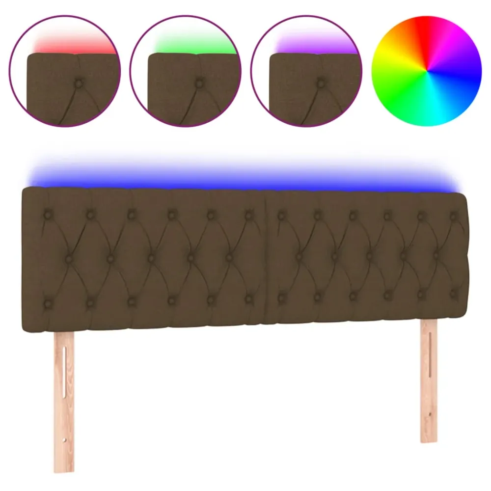 Tête de lit accessoire couchage chambre à coucher meuble à LED 144 x 7 x 78/88 cm tissu marron profond TDL0200870