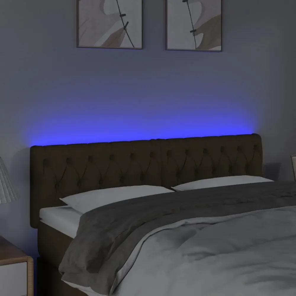Tête de lit accessoire couchage chambre à coucher meuble à LED 144 x 7 x 78/88 cm tissu marron profond TDL0200870