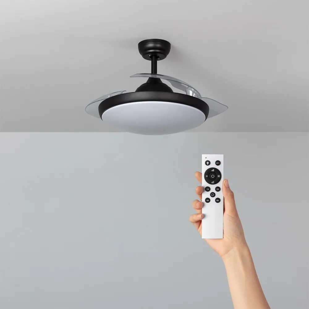 Ventilateur noir Kourak 106cm avec moteur DC et éclairage LED silencieux pour chambre d'enfant