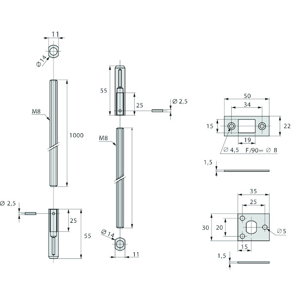 Kit de tringles et embouts TEG 2837.00 pour serrure 2 et 3 points - STREMLER pour assemblage de meubles