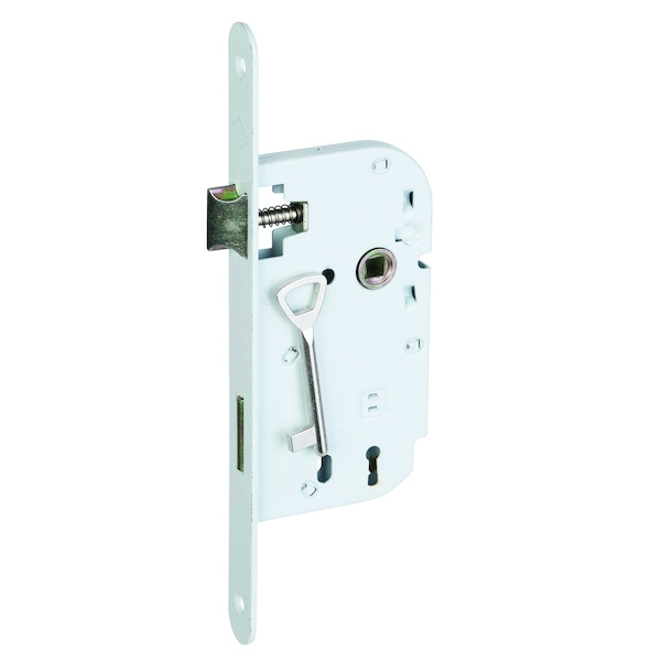 Serrure à larder 1 point pour menuiserie bois - axe - 50 mm - coffre mince - blanche - majeur L - INOX IMPORT SYSTEM