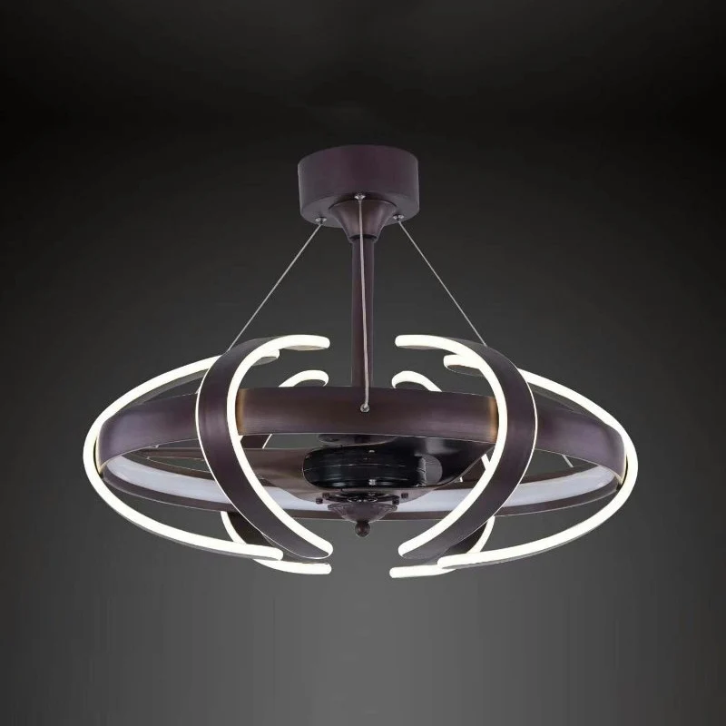 3-Blatt-Käfig-Metall-Deckenleuchte, halbbündig, einfache 25,5" breite LED-Kaffee-Hängeventilatorlampe | Dimmable | Haute l...
