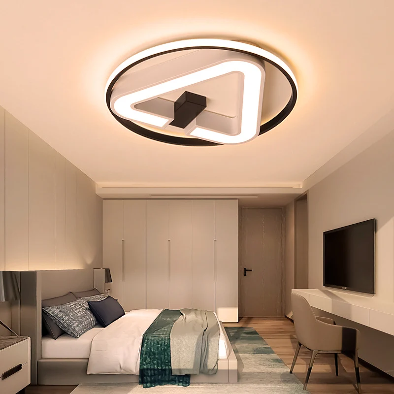 Abat-jour conique 19"/22" W Dreieck-Schlafzimmer-Deckenleuchte, minimalistische Acryl-LED-Unterputzleuchte Schwarz und Weiß