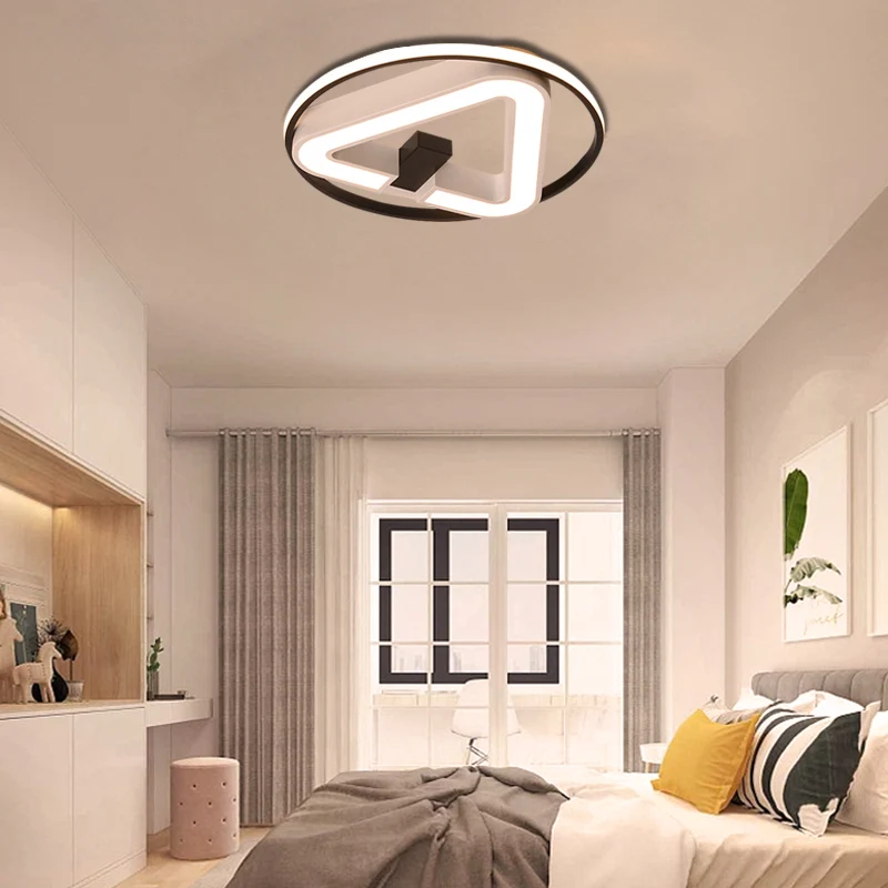 Abat-jour conique 19"/22" W Dreieck-Schlafzimmer-Deckenleuchte, minimalistische Acryl-LED-Unterputzleuchte Schwarz und Weiß
