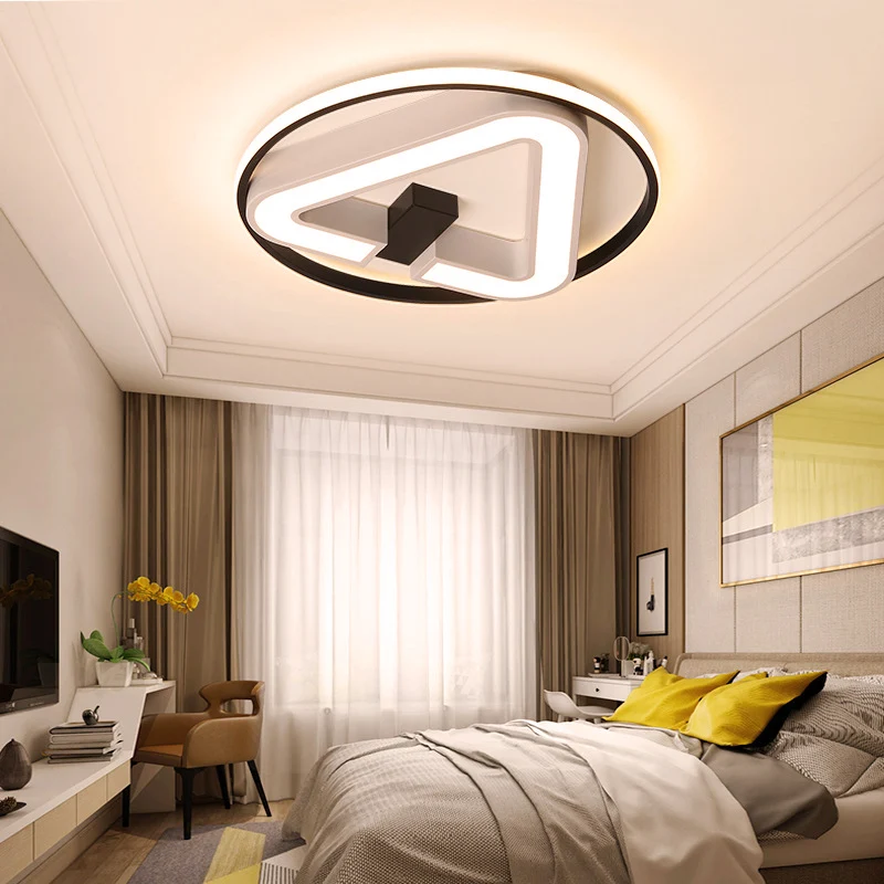 Abat-jour conique 19"/22" W Dreieck-Schlafzimmer-Deckenleuchte, minimalistische Acryl-LED-Unterputzleuchte Schwarz und Weiß