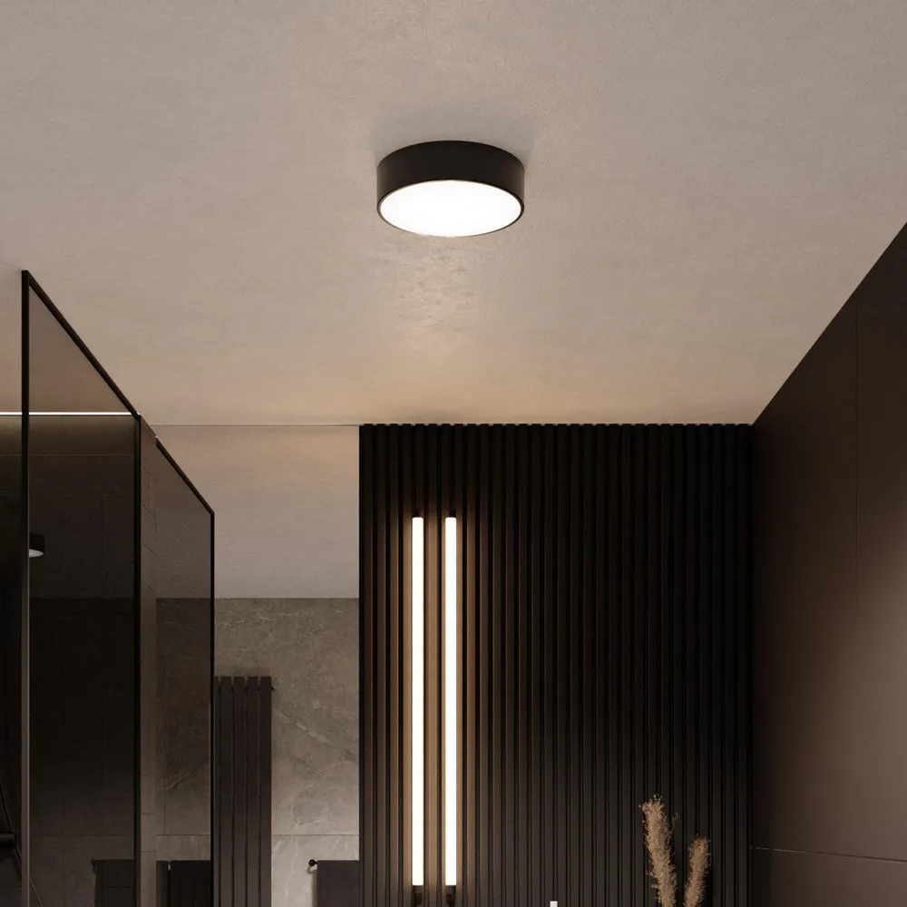 Abat-jour en tissu Plafonnier Cleo, Ø 20 cm, IP54, noir, métal, E27