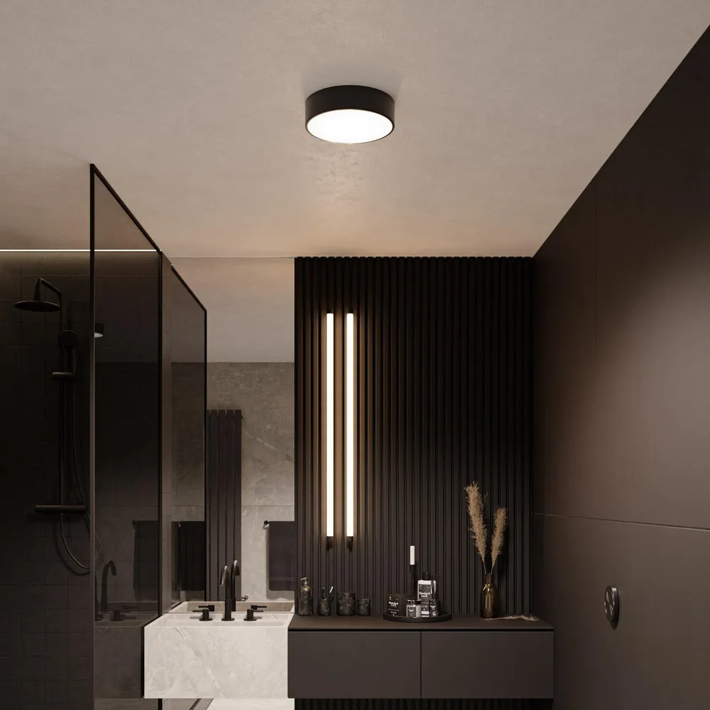 Abat-jour en tissu Plafonnier Cleo, Ø 20 cm, IP54, noir, métal, E27