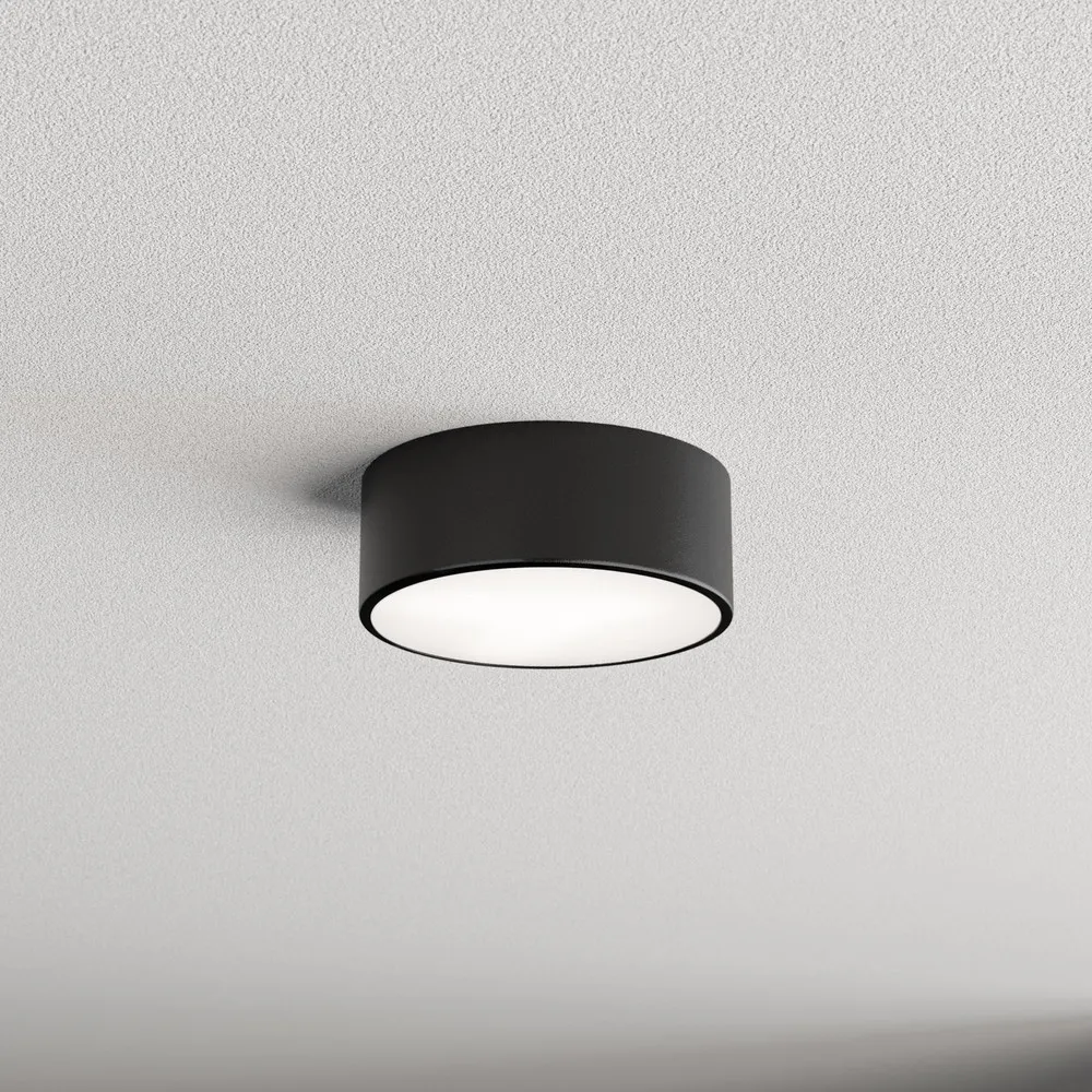 Abat-jour en tissu Plafonnier Cleo, Ø 20 cm, IP54, noir, métal, E27